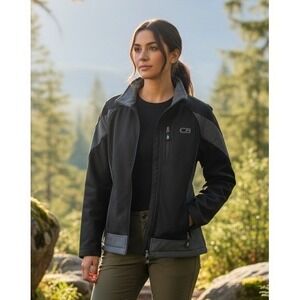CB Sports Fleece Lined Softshell Full Zip Jacket Womens Large Black Gray Outdoor